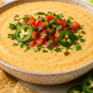 Creamy Cashew Queso Dip Recipe - Discover the best dairy-free Cashew Queso! This easy recipe is perfectly creamy, cheesy, and flavorful. Ready in 30 minutes. Di