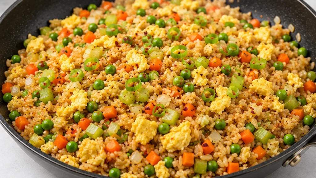 Crispy Veggie Fried Rice - Healthy & Delicious - Fried rice: Make this healthy 50/50 cauliflower-brown rice version in 30 minutes. Packed with veggies and flavo