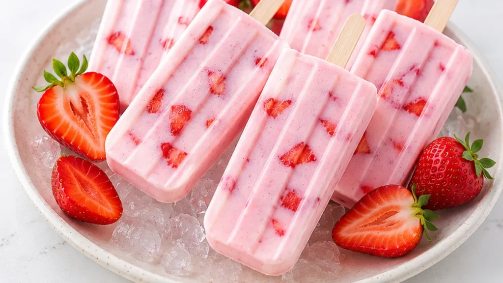 4-Ingredient Strawberry Yogurt Popsicles! - strawberry popsicles - Strawberry popsicles: make these 4-ingredient frozen treats in 15 minutes. Creamy, refreshing