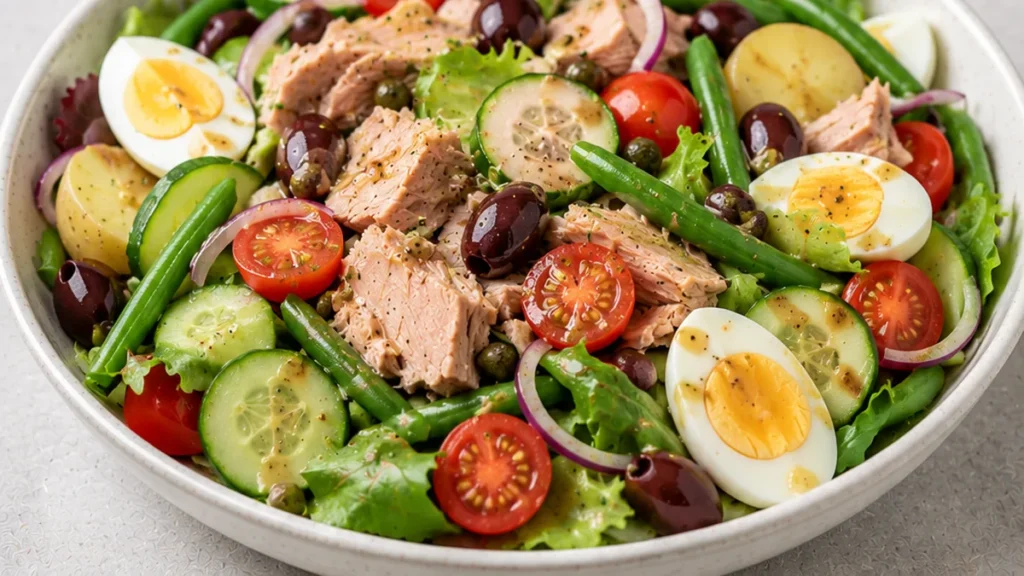 Tuna Nicoise Salad: Taste of Provence! Tuna Nicoise Salad: Make this vibrant and healthy salad with fresh tuna, crisp vegetables, and zesty lemon dressing. A pe
