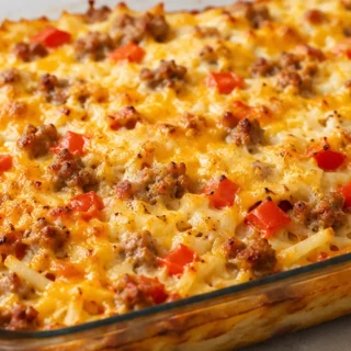 " Sausage Hashbrown Casserole: Breakfast Bake!" - breakfast casserole - Breakfast casserole: master this savory sausage and hashbrown bake. Perfect for feeding