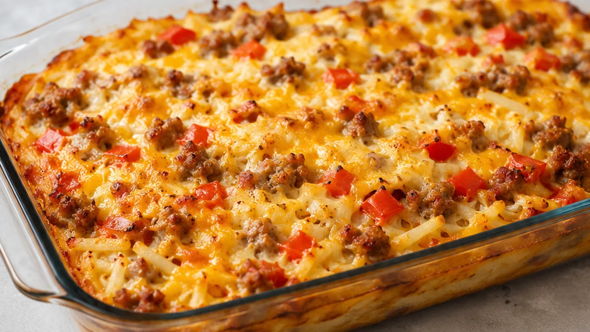 " Sausage Hashbrown Casserole: Breakfast Bake!" - breakfast casserole - Breakfast casserole: master this savory sausage and hashbrown bake. Perfect for feeding