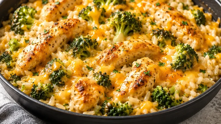One-Pan Cheesy Chicken & Broccoli Rice!