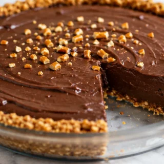 No-Bake Vegan Chocolate Pretzel Pie - Chocolate pretzel pie: prepare this amazing no-bake vegan dessert in under an hour. Enjoy a perfect blend of sweet and sal