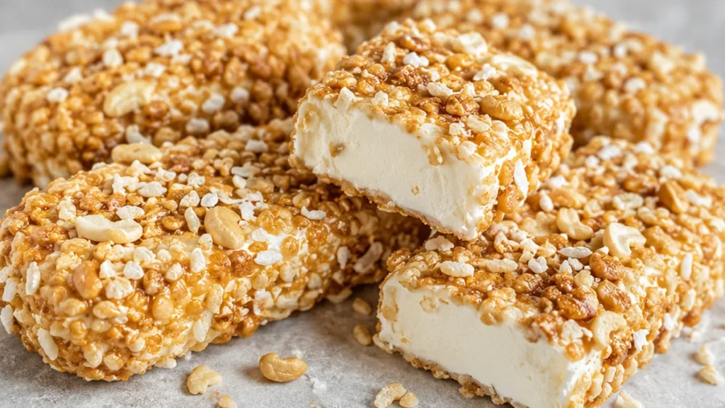 Crispy Ice Cream Crunch Bars - ice cream bars - Ice cream bars: make these crispy, creamy crunch bars with toasted cashews and coconut. A simple, fantastic froz