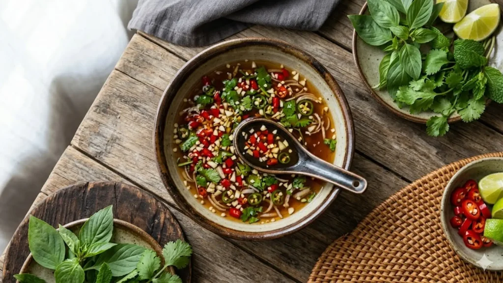 Fish sauce gluten free, beautifully styled overhead food photograph