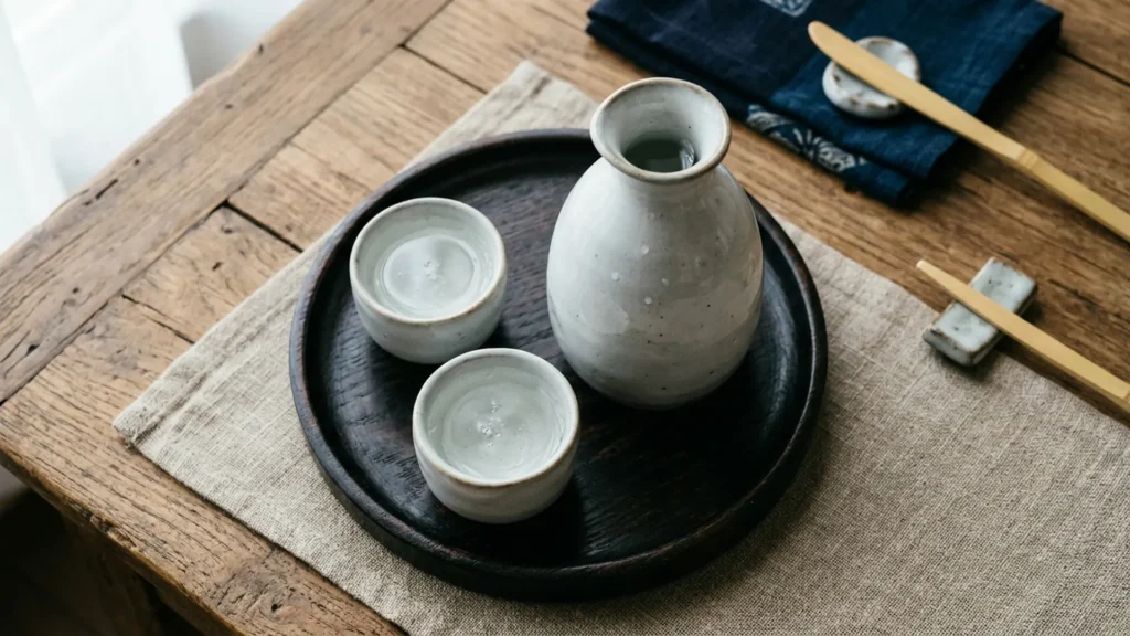 Sake gluten free, beautifully styled overhead food photograph