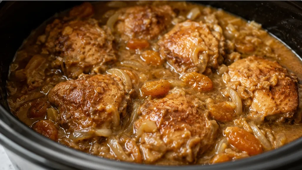 Slow-Cooker Moroccan Chicken: Unforgettable! Moroccan Chicken: Cook this tender, flavorful slow-cooker dish with apricots and spices. Perfect for an easy, aroma