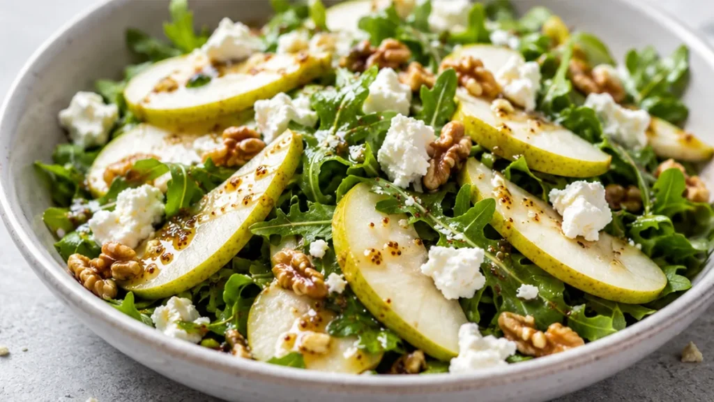 Pear & Goat Cheese Salad: A Taste Sensation! - pear salad - Pear salad: whip up this vibrant and refreshing pear and goat cheese salad with a homemade maple vin