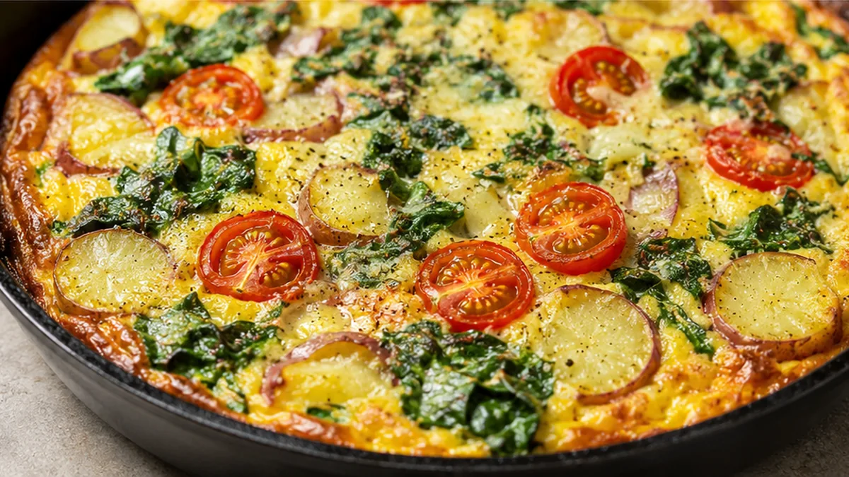 Fluffy Frittata Fiesta: Potato & Spinach Delight! - potato frittata - Potato frittata: master this fluffy, savory dish with tender potatoes, spinach, and cheese