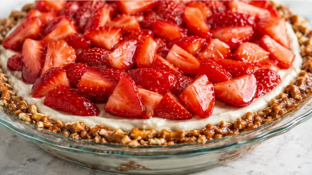 Dreamy Vegan Strawberry Pretzel Pie - vegan pretzel pie - Vegan pretzel pie: craft this gluten-free strawberry ice cream dessert. A perfect blend of sweet, salt