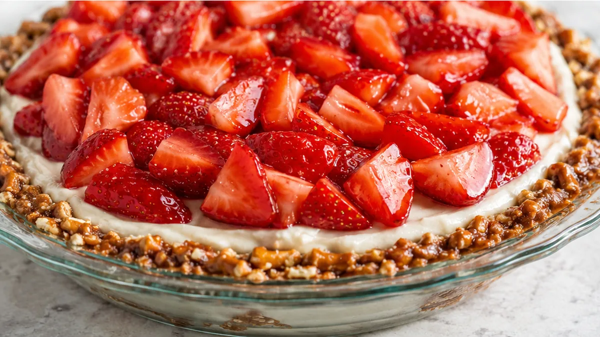 Dreamy Vegan Strawberry Pretzel Pie - vegan pretzel pie - Vegan pretzel pie: craft this gluten-free strawberry ice cream dessert. A perfect blend of sweet, salt