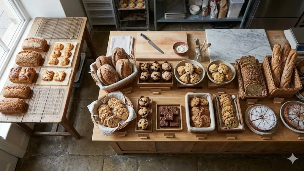 Violette gluten free bakery, beautifully styled overhead food photograph