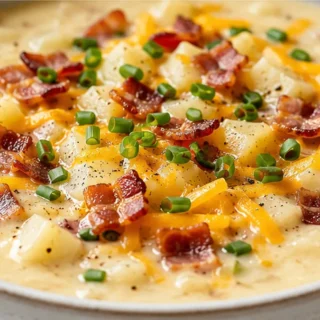 Creamy Loaded Baked Potato Soup - Baked potato soup: master this hearty and comforting recipe loaded with crispy bacon, sharp cheddar, and tender russet potatoe