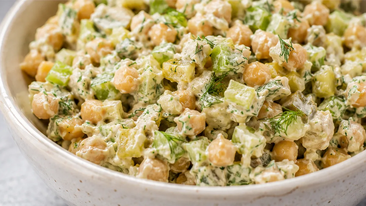 Chickpea 'Chicken' Salad: Lunch Obsession! - chickpea salad - Chickpea salad: make this plant-based 'chicken' salad in minutes! Creamy, zesty, and perfect for a