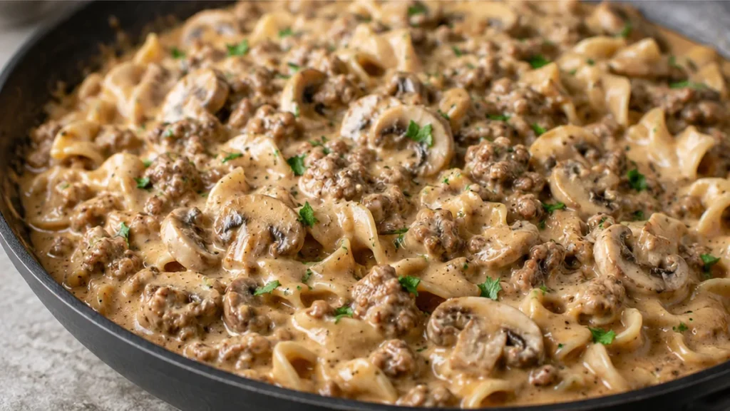 Creamy Ground Beef Stroganoff