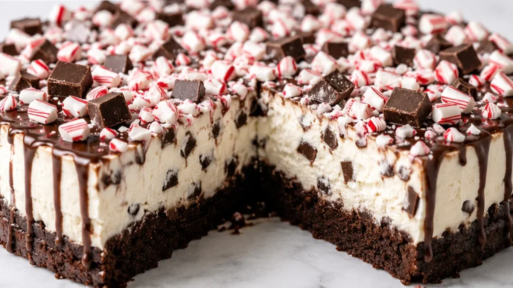 Peppermint Brownie Ice Cream Cake - Peppermint Brownie: master this festive ice cream cake recipe. Layers of fudgy brownie, vanilla ice cream, and refreshing mi