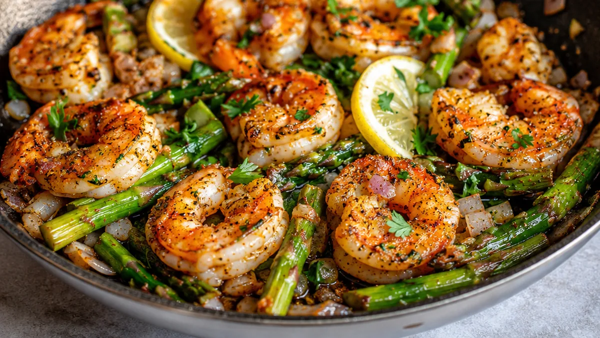 Speedy Lemon Garlic Shrimp & Asparagus Skillet - shrimp asparagus - Shrimp Asparagus: cook this bright, zesty skillet meal in under 30 minutes. Quick, healthy,